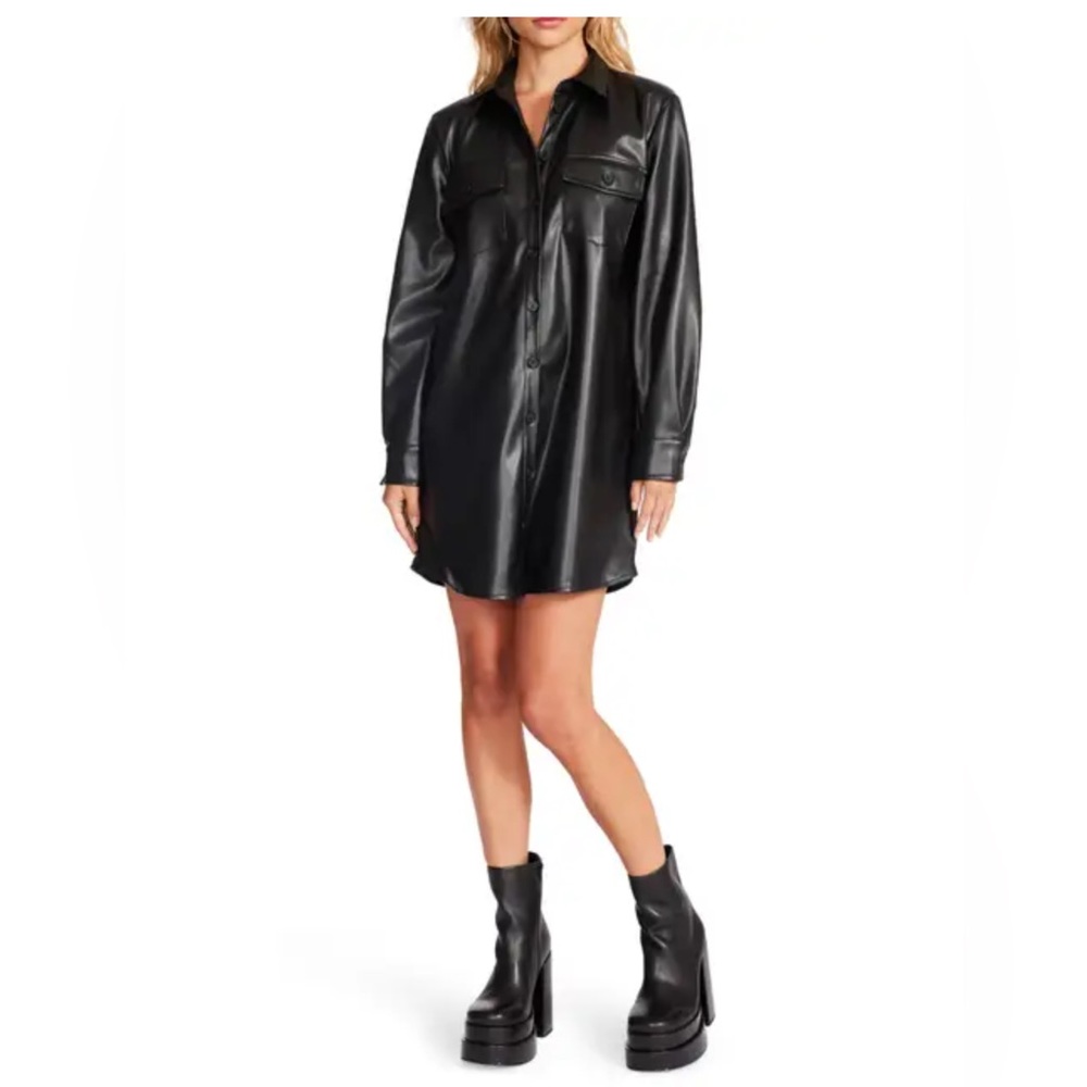NWT Steve Madden Vegan leather shirt dress size med black